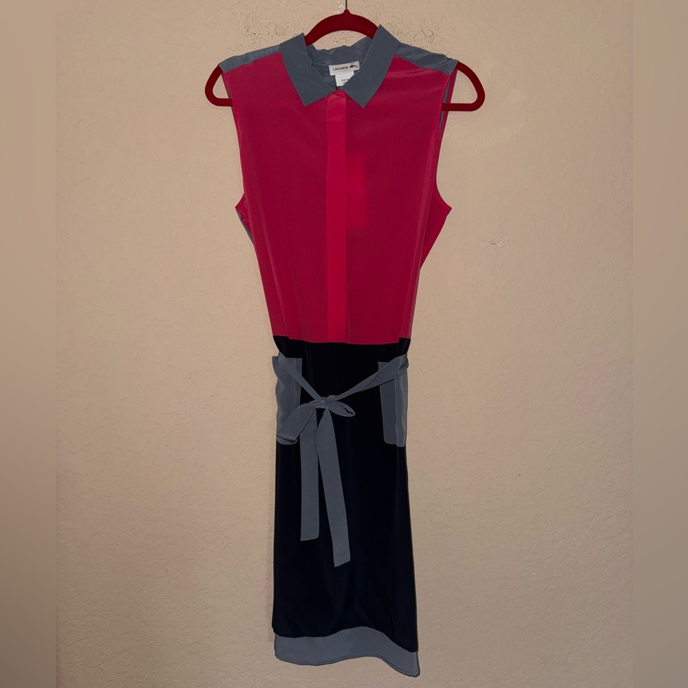 Lacoste Color block silk sleeveless shirt dress- Size 40 - Picture 2 of 12